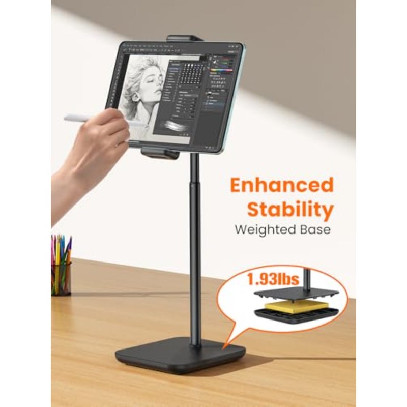 Height Adjustable Tablet Stand, 3.5lb 1.6kg Max Support, Up to 18" Tall, Slim Portable Monitors Stand Compatible with iPad Pro 12.9, Surface Pro, All 4.7"-15.6" Devices - Black - Image 5