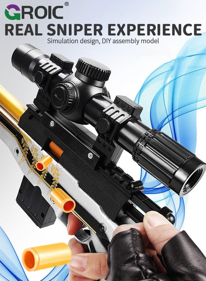 GROIC Toy Gun Soft Bullets Education Toy,Sniper Rifle Blaster Gun AWM,Double Mirror Effect Toy Sniper Guns,DIY Toy with Rich Accessories ,Shooting Games Toys for Kids(Red) - Image 3