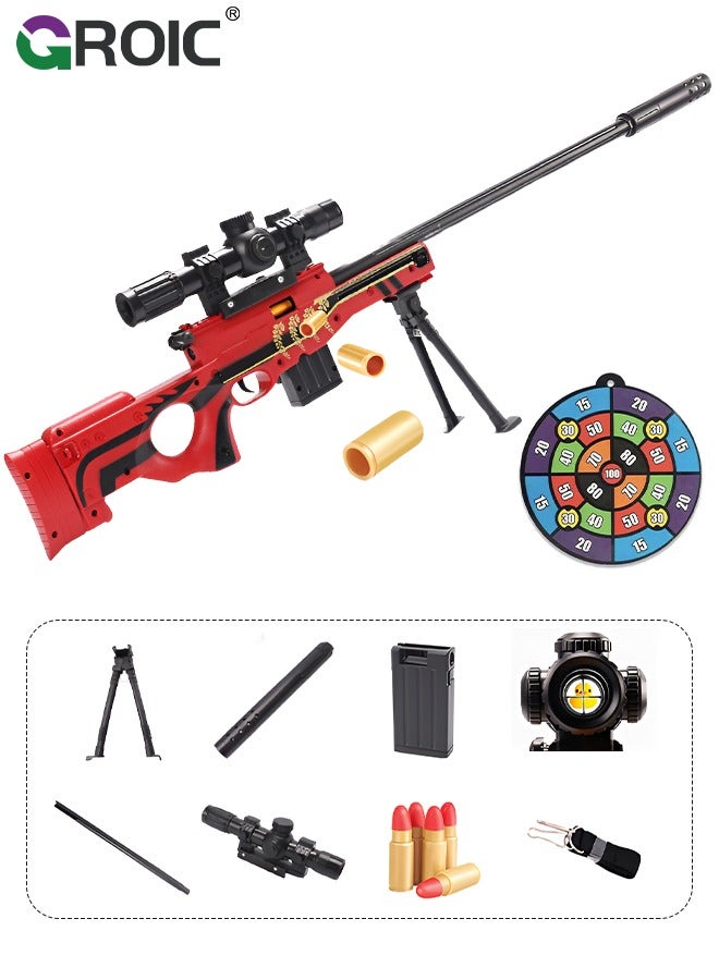 GROIC Toy Gun Soft Bullets Education Toy,Sniper Rifle Blaster Gun AWM,Double Mirror Effect Toy Sniper Guns,DIY Toy with Rich Accessories ,Shooting Games Toys for Kids(Red) - Image 1