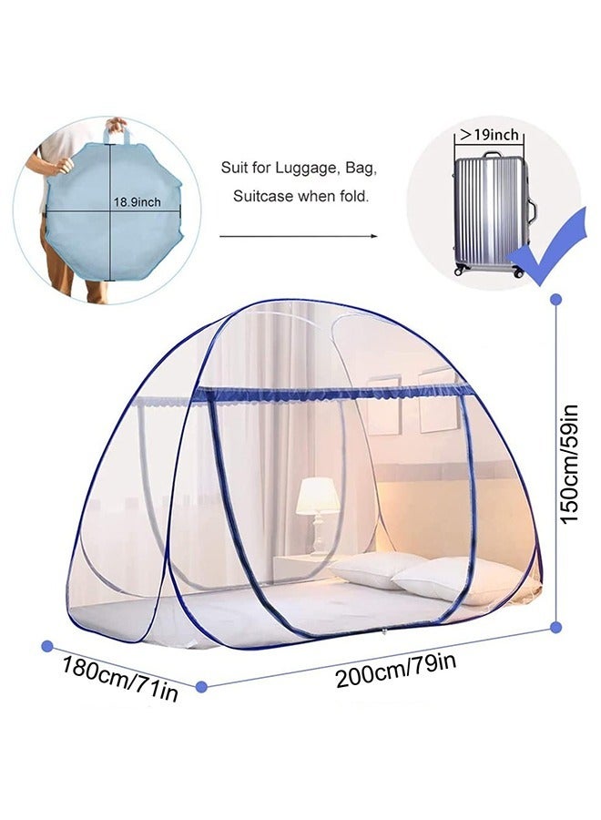 VUCATIN Portable Pop Up Mosquito Net Tent 180 * 200 * 150cm Foldable Mosquito Sleeping Net Double Door Zip Portable Tent Suit for Twin to King Size Bed for Bed Camping Traveling Easy to Install - Image 3