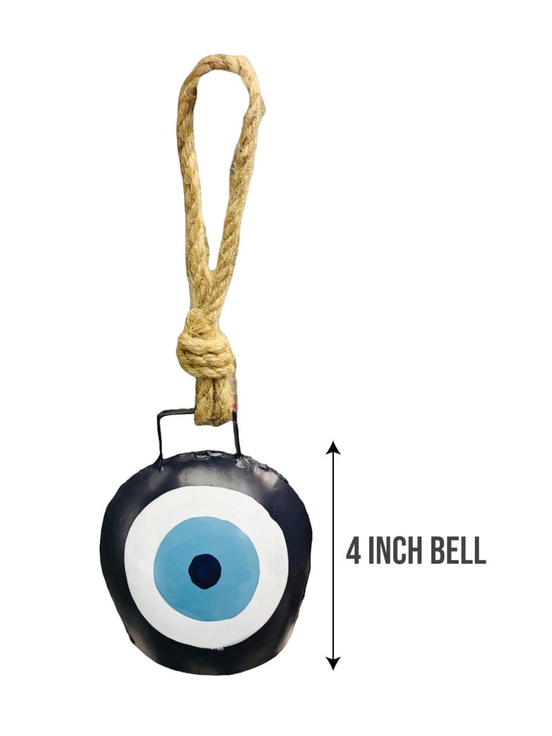 WARMINGO DE Evil Eye Bell Wall Hanging Hand Painted | Feng Shui Vastu Bell for Main Door Entrance | Turkish Evil Eye Hanging for Good Luck & Prosperity | Home, Office, Gifting (4 inch) - Image 4