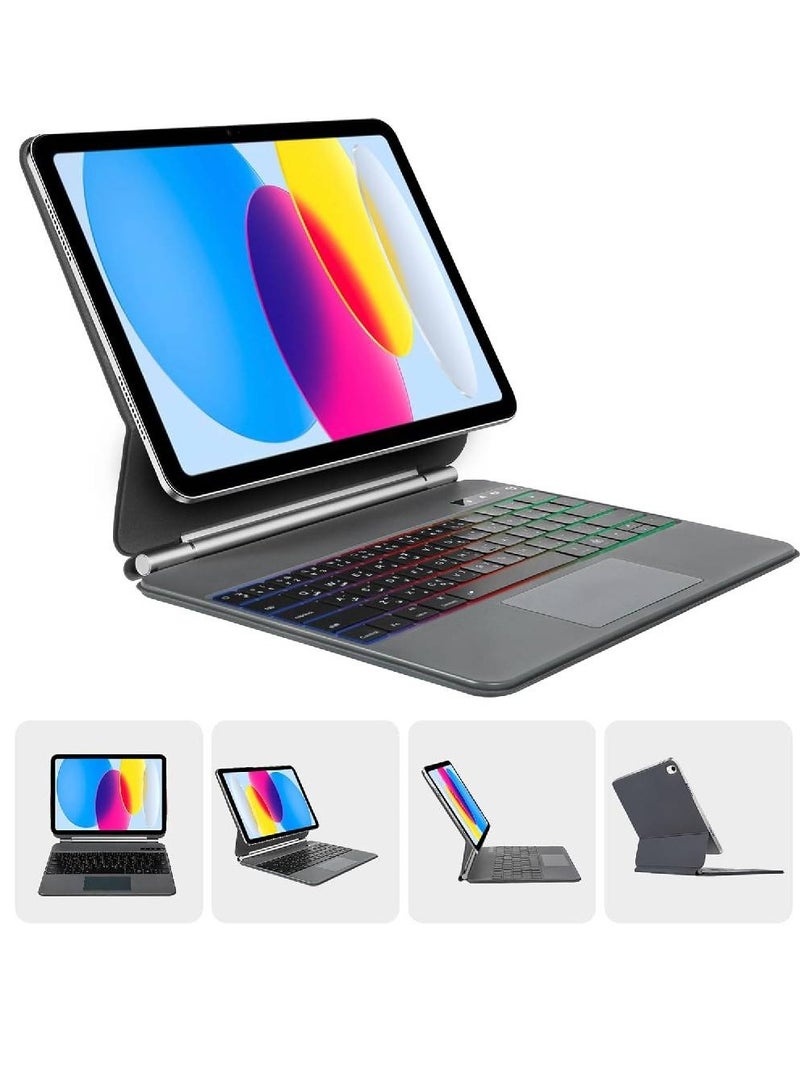 زومي حافظة لوحة مفاتيح سحرية لجهاز iPad (A16) الجيل الحادي عشر 2025/iPad الجيل العاشر 10.9 بوصة 2022، مزودة بإضاءة خلفية ولوحة مفاتيح ولوحة تتبع، وحامل مغناطيسي عائم لجهاز iPad الجيل الحادي عشر/العاشر - أسود - Image 1