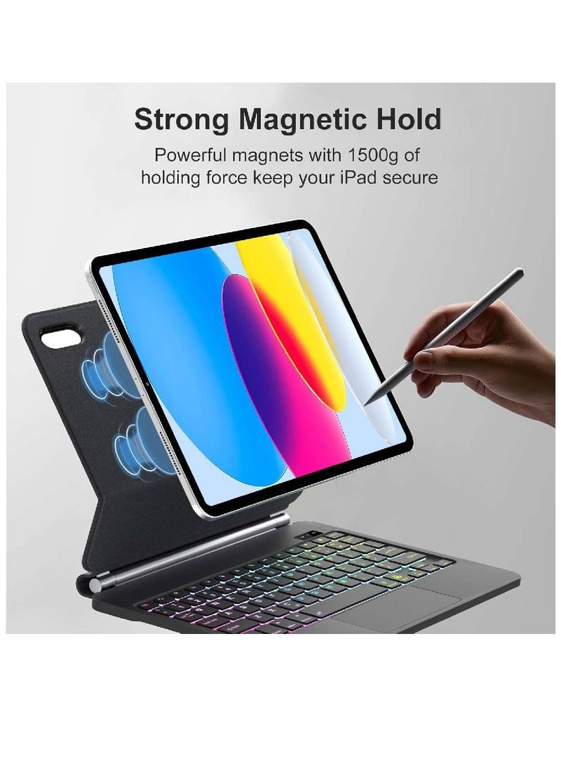 زومي حافظة لوحة مفاتيح سحرية لجهاز iPad (A16) الجيل الحادي عشر 2025/iPad الجيل العاشر 10.9 بوصة 2022، مزودة بإضاءة خلفية ولوحة مفاتيح ولوحة تتبع، وحامل مغناطيسي عائم لجهاز iPad الجيل الحادي عشر/العاشر - أسود - Image 2