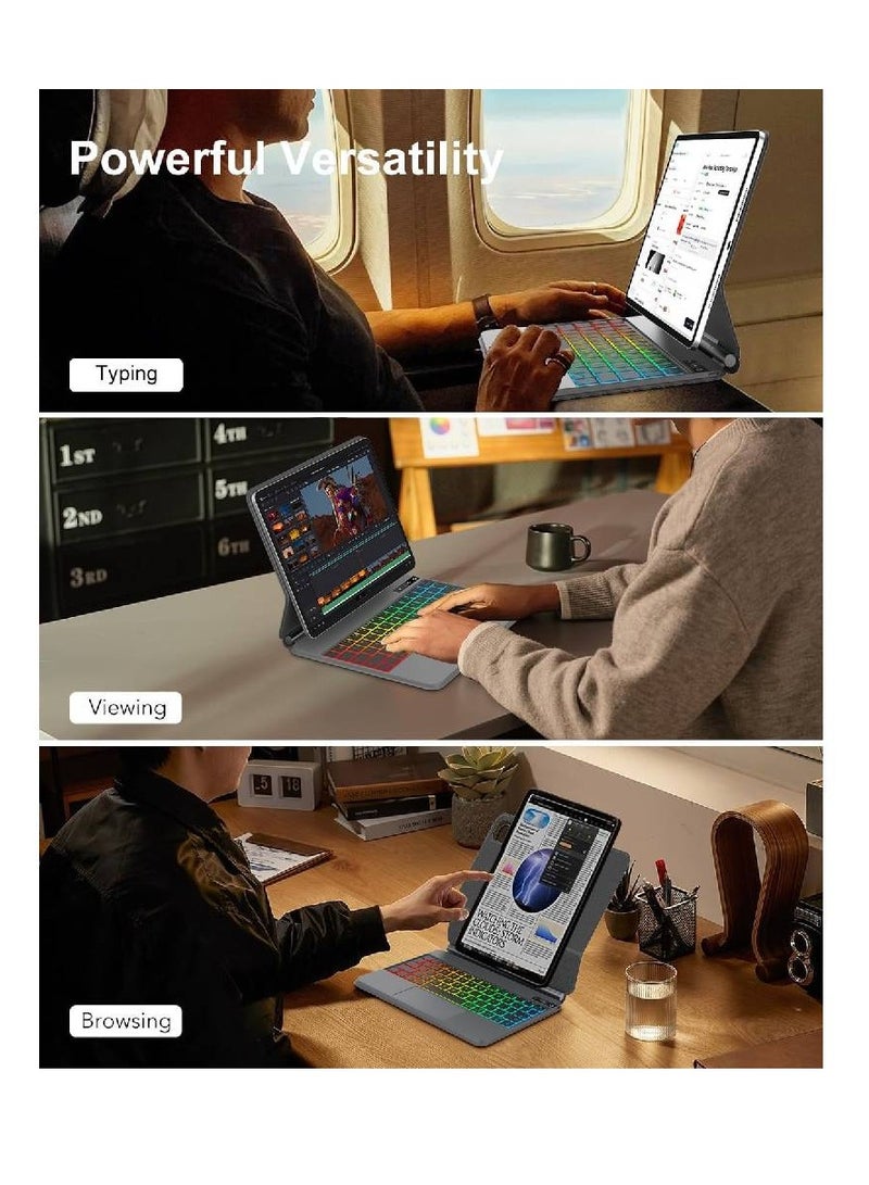 زومي حافظة لوحة مفاتيح سحرية لجهاز iPad (A16) الجيل الحادي عشر 2025/iPad الجيل العاشر 10.9 بوصة 2022، مزودة بإضاءة خلفية ولوحة مفاتيح ولوحة تتبع، وحامل مغناطيسي عائم لجهاز iPad الجيل الحادي عشر/العاشر - أسود - Image 4