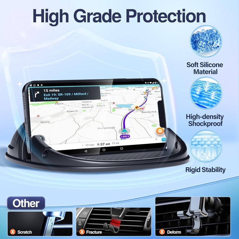 Loncaster Phone Holder, Mount Silicone Pad Mat for Various Dashboards, Slip Free Desk Stand Compatible with iPhone, Samsung, Android Smartphones, GPS Devices and More, Black - Image 4
