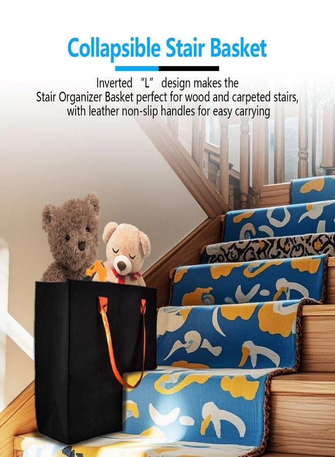 Zhupoub (2 PACK) Stair Basket -Foldable L-Shape step Storage Basket with 2 Pcs Supporting Insert and PU Leather Handle, for Carpeted and Wooden Stairs, Suitable for Toys,Clothes,Books,Computers (Black) - Image 3