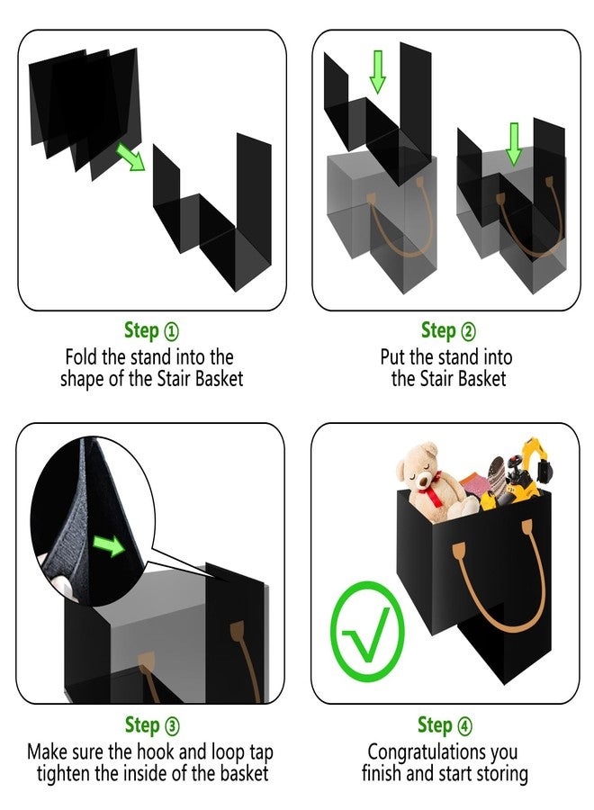 Zhupoub (2 PACK) Stair Basket -Foldable L-Shape step Storage Basket with 2 Pcs Supporting Insert and PU Leather Handle, for Carpeted and Wooden Stairs, Suitable for Toys,Clothes,Books,Computers (Black) - Image 5