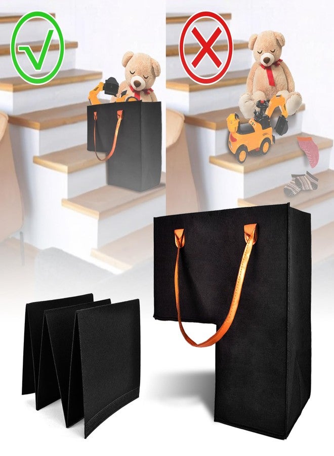 Zhupoub (2 PACK) Stair Basket -Foldable L-Shape step Storage Basket with 2 Pcs Supporting Insert and PU Leather Handle, for Carpeted and Wooden Stairs, Suitable for Toys,Clothes,Books,Computers (Black) - Image 4