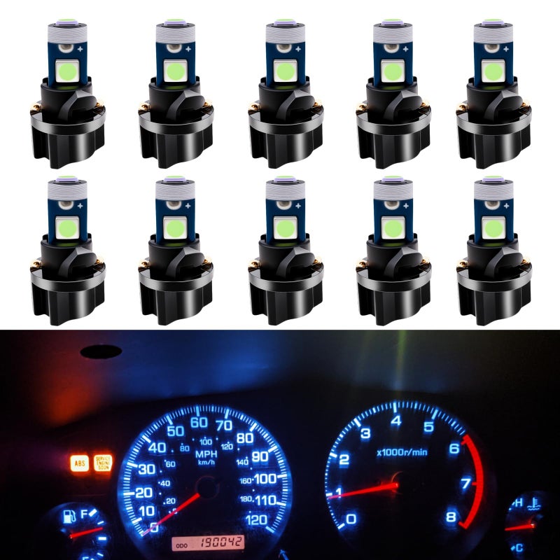WLJH 10 Pack Ice Blue Canbus T5 Led Bulb 2721 37 74 Wedge Lamp PC74 Twist Sockets Dash Dashboard Lights Instrument Panel Cluster Leds Replacement