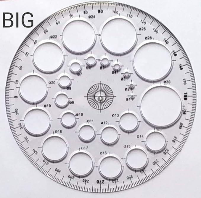 NTGS Designs Pro Circle Master Stencil, 14.5 cm, 360 Degree Protector with 25 Circles, for Mandala Art and Engineering (1 Piece) - Image 3