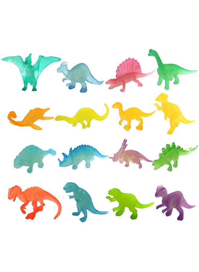 HAPTIME 16 Pcs Mini Dinosaur Figures, Small Luminous Dinosaur Toy, Glow In The Dark Dinosaur Party Favors Cake Toppers, Plastic Dino Toys For Kids Easter Basket Suffers Treasure Goody Bag  - Image 1