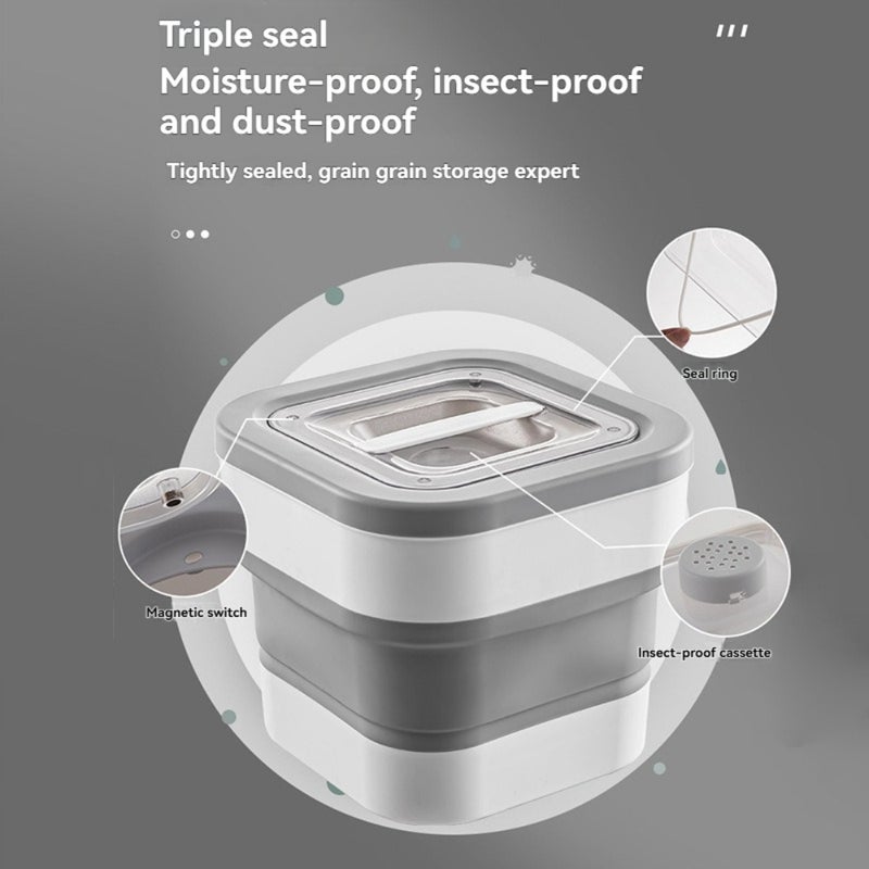 Foldable Rice Container: 35 Jin Grey, Space-saving TPR Foldable Design, Triple-seal Magnetic Lid - Airtight Moisture-proof Insect-protection, Large Capacity Rice Bin for Home Kitchen Outdoor Use - Image 3