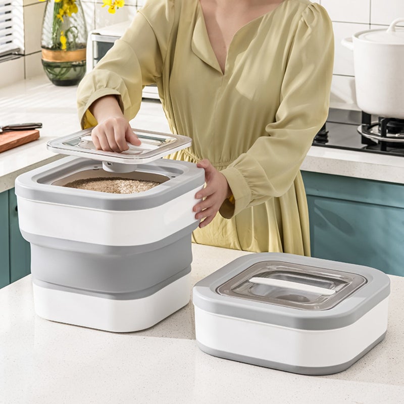 Foldable Rice Container: 35 Jin Grey, Space-saving TPR Foldable Design, Triple-seal Magnetic Lid - Airtight Moisture-proof Insect-protection, Large Capacity Rice Bin for Home Kitchen Outdoor Use - Image 4