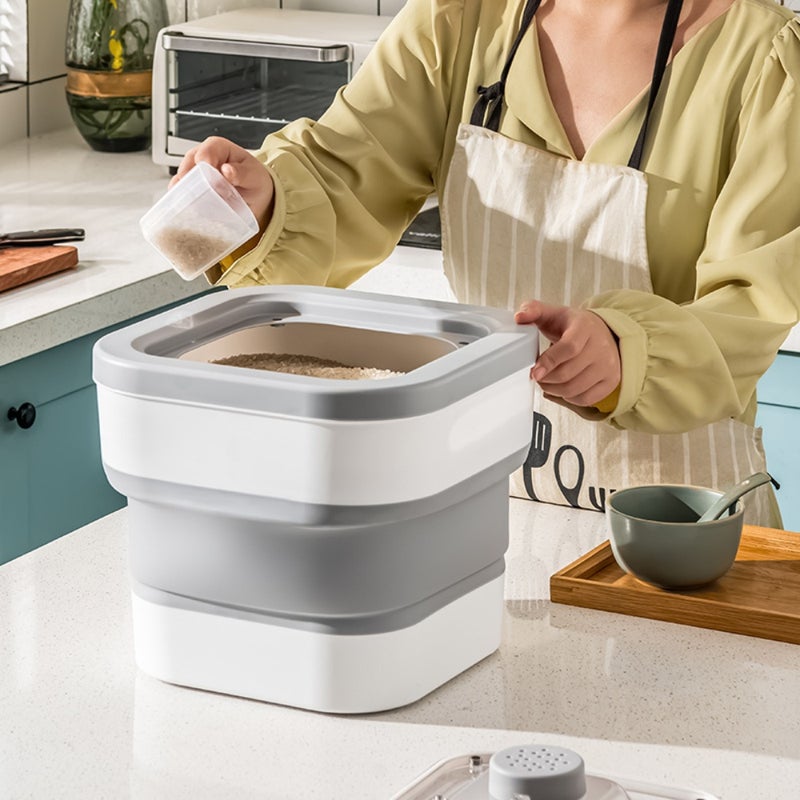Foldable Rice Container: 35 Jin Grey, Space-saving TPR Foldable Design, Triple-seal Magnetic Lid - Airtight Moisture-proof Insect-protection, Large Capacity Rice Bin for Home Kitchen Outdoor Use - Image 2