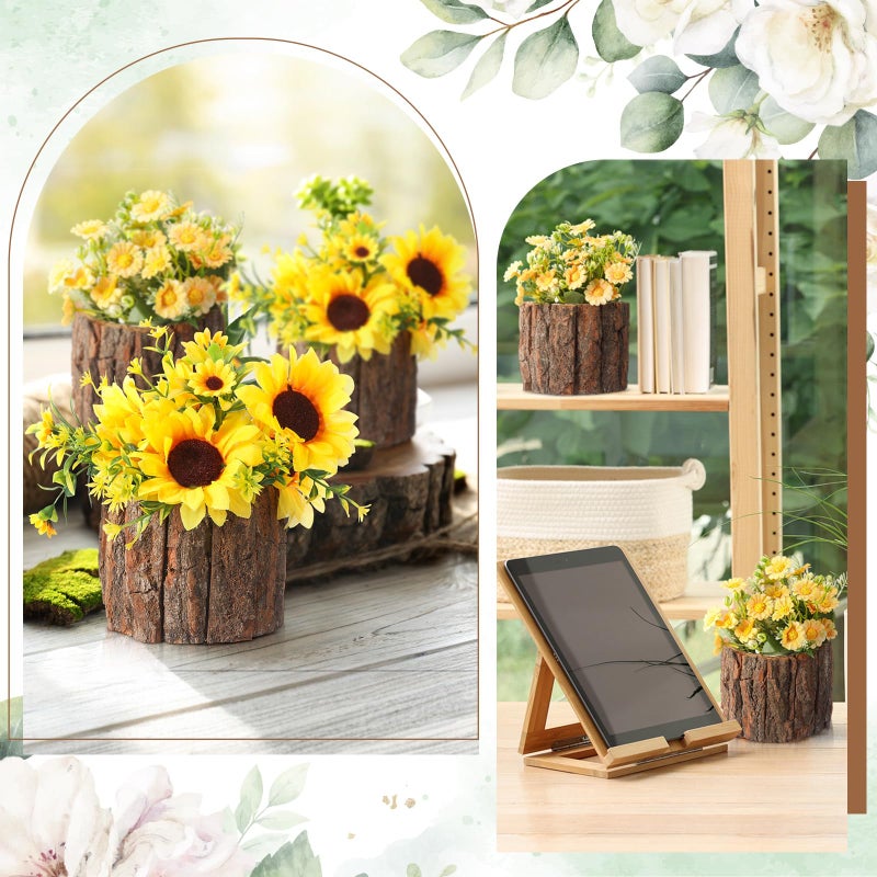 RimCereal 6 Pcs Wooden Vase for Centerpieces Wedding Flower Table Centerpieces Woodland Party Decor Rustic Farmhouse Bark Stump Buckets Vintage Planter Pots for Garden Baby Shower Window Home (Large) - Image 5
