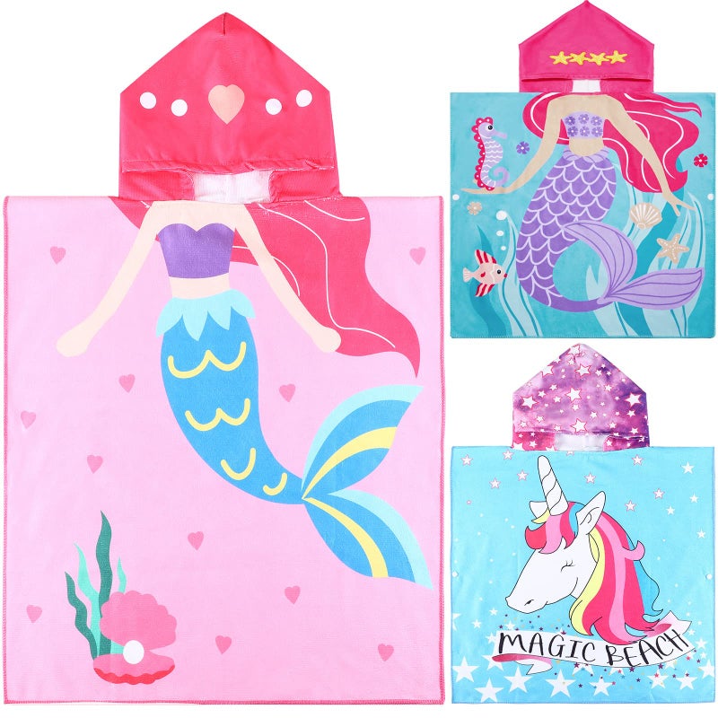 Chumia 3 Pack Kids Hooded Beach Poncho Towels Toddler Swim Pool Bath Towels with Hood Thicker Cotton Absorbent Cover up for Boys Girls Baby47 x 24 Inch