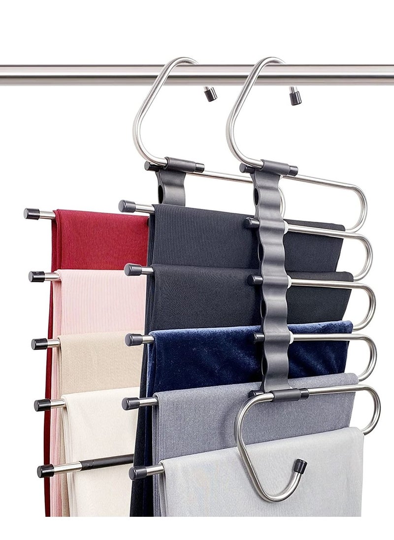 MIXDE Upgrade Pants Hangers 2 Pack Space Saving S-Type Stainless Steel Anti-Slip Design Clothes Storage for Jeans Trousers Skirts Scarf Black 