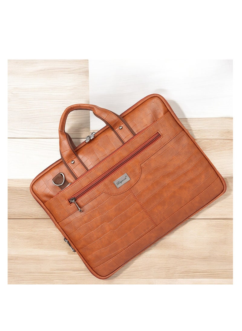 Bagneeds - Croco PU Leather Laptop Messenger Bag for Men and Women), TAN (B978) - Image 1