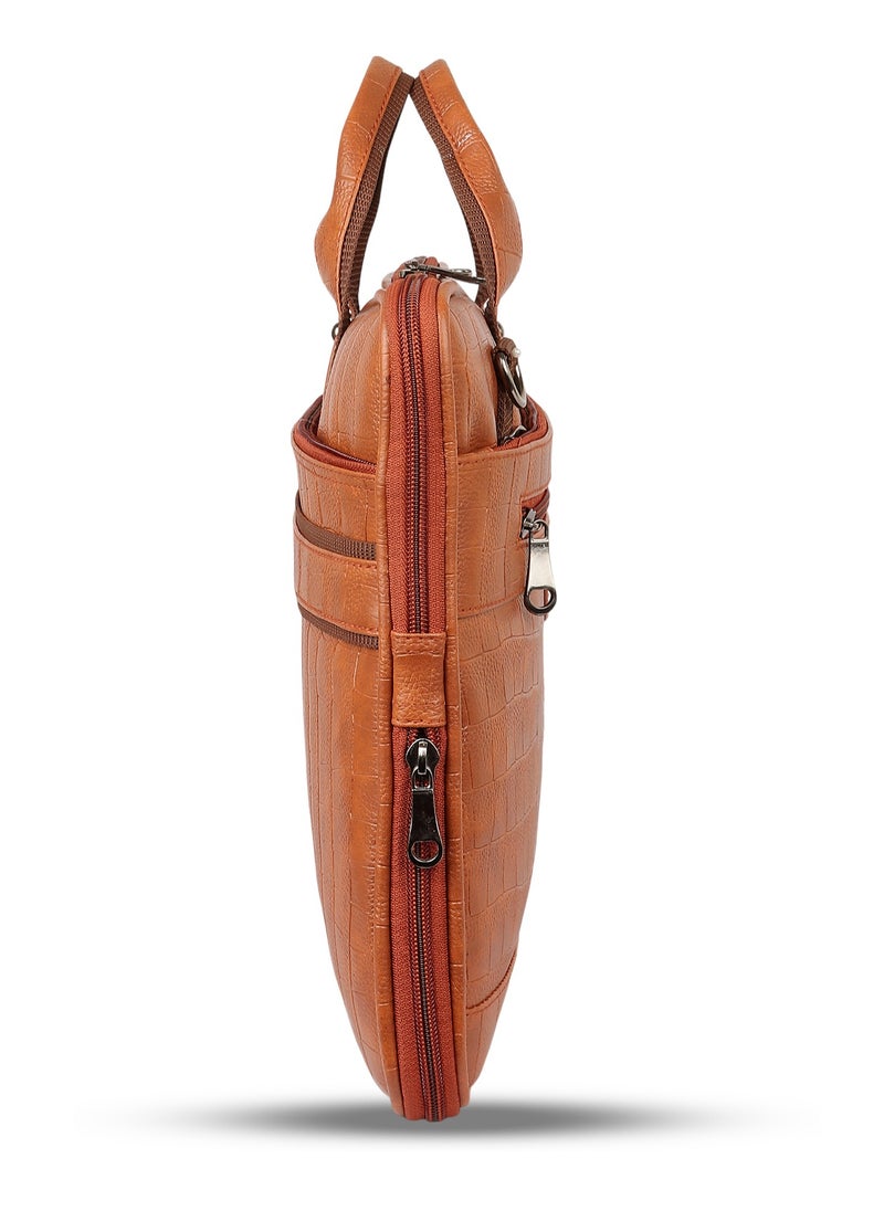 Bagneeds - Croco PU Leather Laptop Messenger Bag for Men and Women), TAN (B978) - Image 1