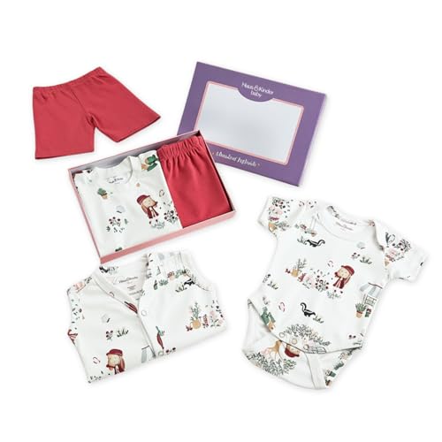 haus & kinder Haus And Kinder Baby Clothes Set For 0-6 Months - Pack Of 5 | 5-piece Newborn Outfit With Onesie, T-shirt, Pants, Shorts, Vest ? Soft Jersey Cotton Infant Apparel | Scarlet Print For Boys & Girls - Image 1