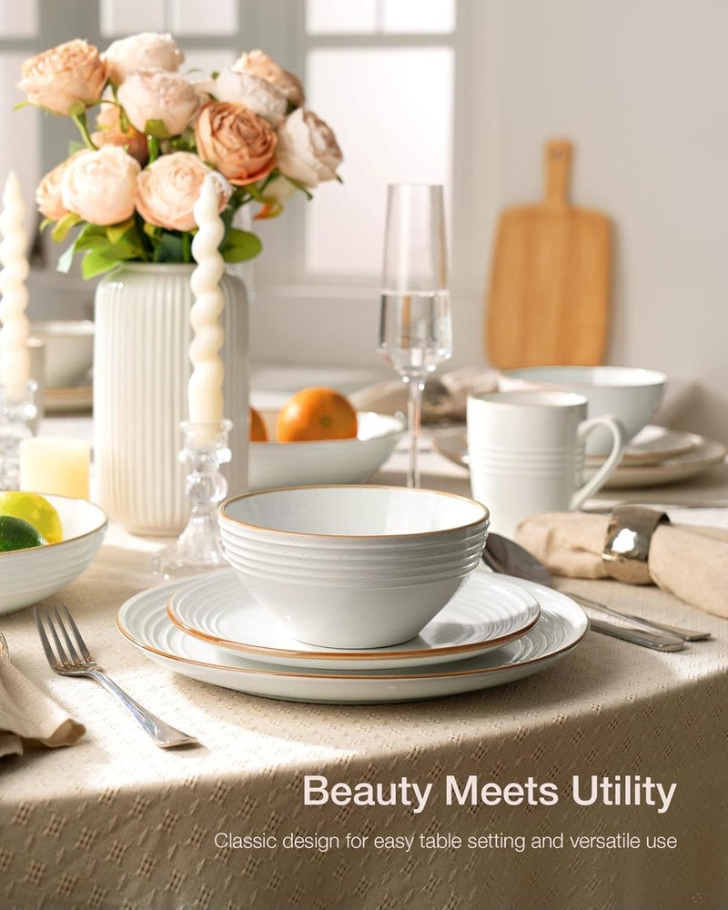 Famiware Jupiter Dinnerware Set Plates and Bowls Dish Sets for 6 18 Pieces Microwave and Dishwasher Safe Stoneware Tableware Chip and Scratch Resistant White - Image 3