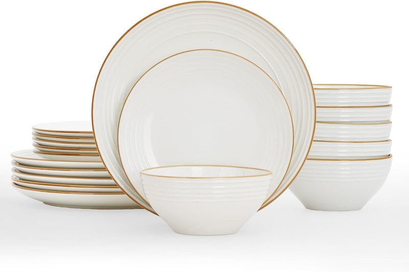 Famiware Jupiter Dinnerware Set Plates and Bowls Dish Sets for 6 18 Pieces Microwave and Dishwasher Safe Stoneware Tableware Chip and Scratch Resistant White - Image 1