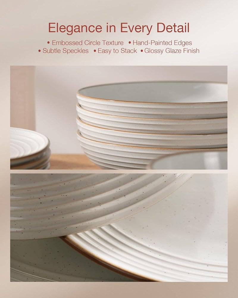 Famiware Jupiter Dinnerware Set Plates and Bowls Dish Sets for 6 18 Pieces Microwave and Dishwasher Safe Stoneware Tableware Chip and Scratch Resistant White - Image 4