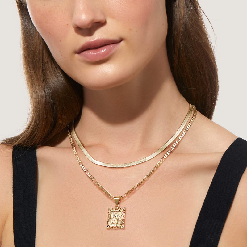 KissYan Gold Layered Initial Necklace Set for Womens, 14K Gold Plated Letter A Pendant Necklaces Paperclip Snake Choker Alphabets from A-Z Figaro Chain Jewellery Gift - Image 3