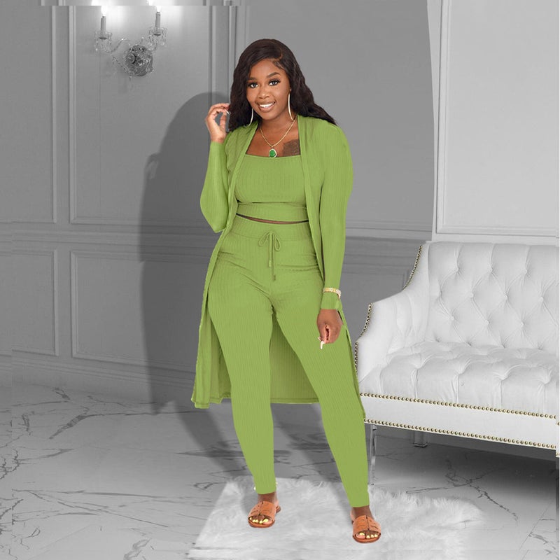 New European Fashion Womens Solid Three-Piece Set Green  - Image 1