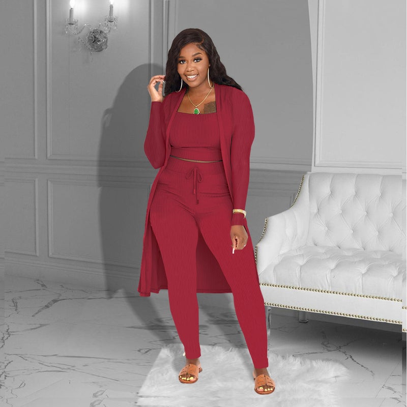 New European Fashion Womens Solid Three-Piece Set Green  - Image 2