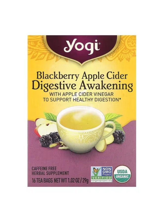 Yogi Tea, Digestive Awakening, Blackberry Apple Cider, Caffeine Free, 16 Tea Bags, 1.02 oz (29 g)