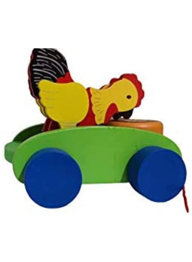 لعبة سحب خشبية للأطفال مع حبل مشي طويل دجاج - Image 4