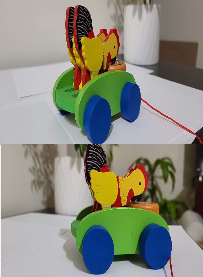 لعبة سحب خشبية للأطفال مع حبل مشي طويل دجاج - Image 3