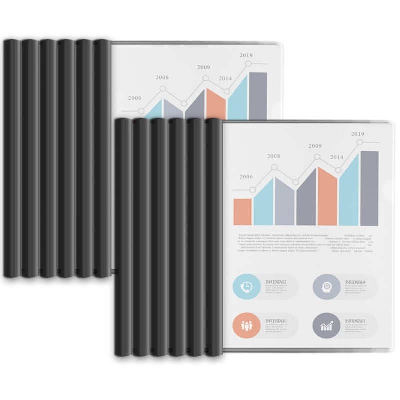 Binditek 12 Pack Heavyduty Clear Report Covers with Sliding Bars, 110 Sheet Capacity, 15mm Sliding Bar File Folder, Letter Size, 8 Mil Thick, Black, for Students and Coworkers - Image 1
