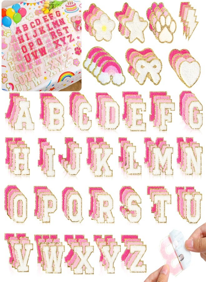 NICEVINYL Self Adhesive Chenille Patches：132PCS Pink Pre-Sort Varsity Letter Patch for DIY Initial Bags Backpacks Hats - Heart Star Bowknot Cute Patch Stickers for Birthday Party Gifts Craft - Image 1