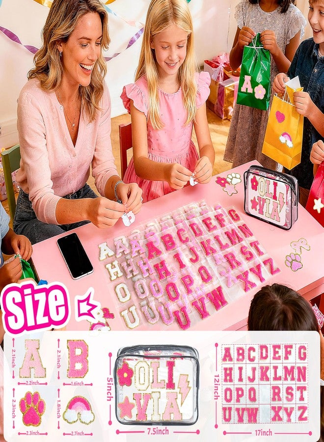 NICEVINYL Self Adhesive Chenille Patches：132PCS Pink Pre-Sort Varsity Letter Patch for DIY Initial Bags Backpacks Hats - Heart Star Bowknot Cute Patch Stickers for Birthday Party Gifts Craft - Image 2