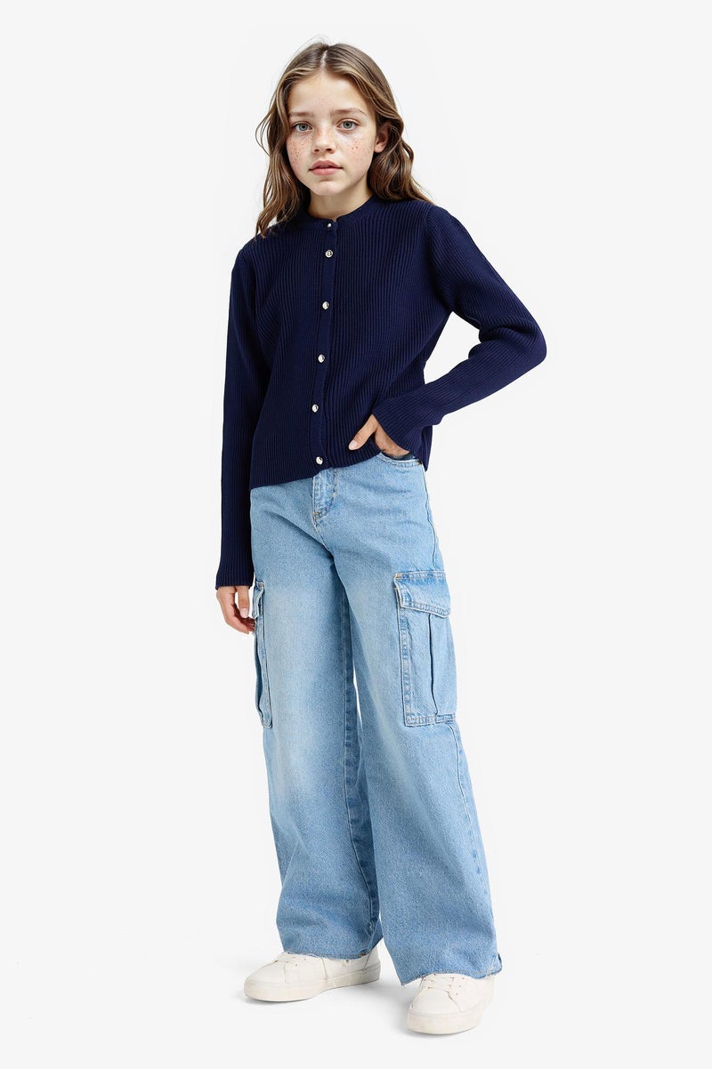 ديفاكتو كارديجان بناتي برقبة دائرية وأكمام طويلة - Image 2