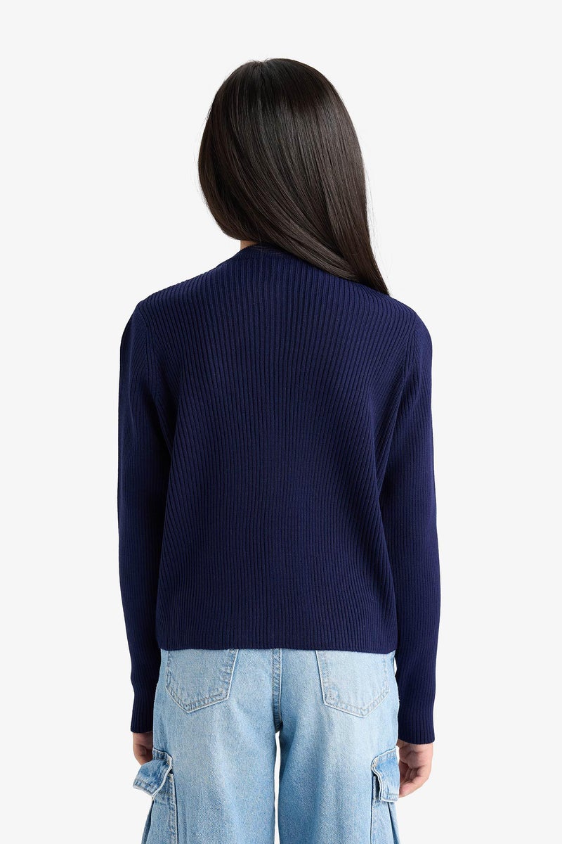 DeFacto Blue Girl Girl Crew Neck Button Down Knit Cardigan Casual - Image 5