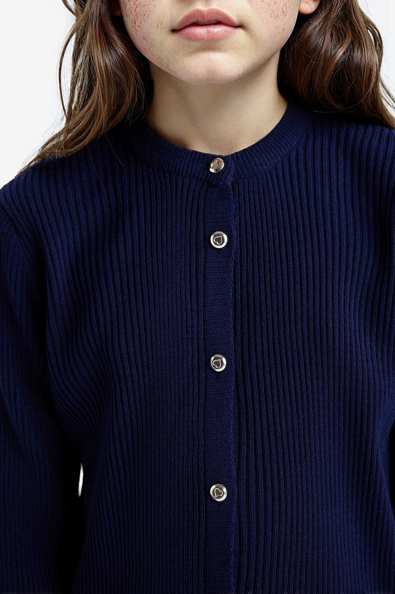 DeFacto Blue Girl Girl Crew Neck Button Down Knit Cardigan Casual - Image 4
