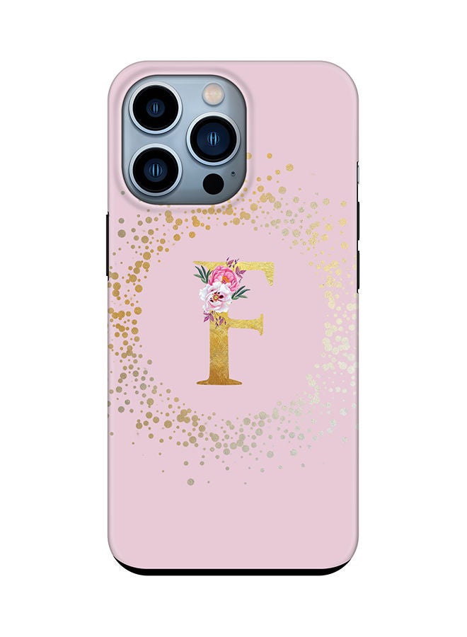 Stylizedd Monogram Tough Cover for Apple iPhone 13 Pro Case Custom Initials Letter Floral Pattern Tough Pro Dual Layer hybrid PC inner TPU protection Alphabet- F (Pink) - Image 1