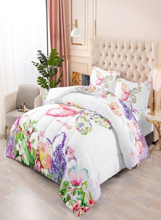 CVHOUSE Butterfly Comforter Set - Twin Size, Floral Butterfly Bedding Set for Girls, 3 Pieces - Image 2