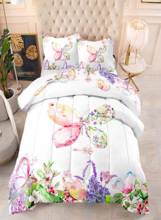 CVHOUSE Butterfly Comforter Set - Twin Size, Floral Butterfly Bedding Set for Girls, 3 Pieces - Image 1