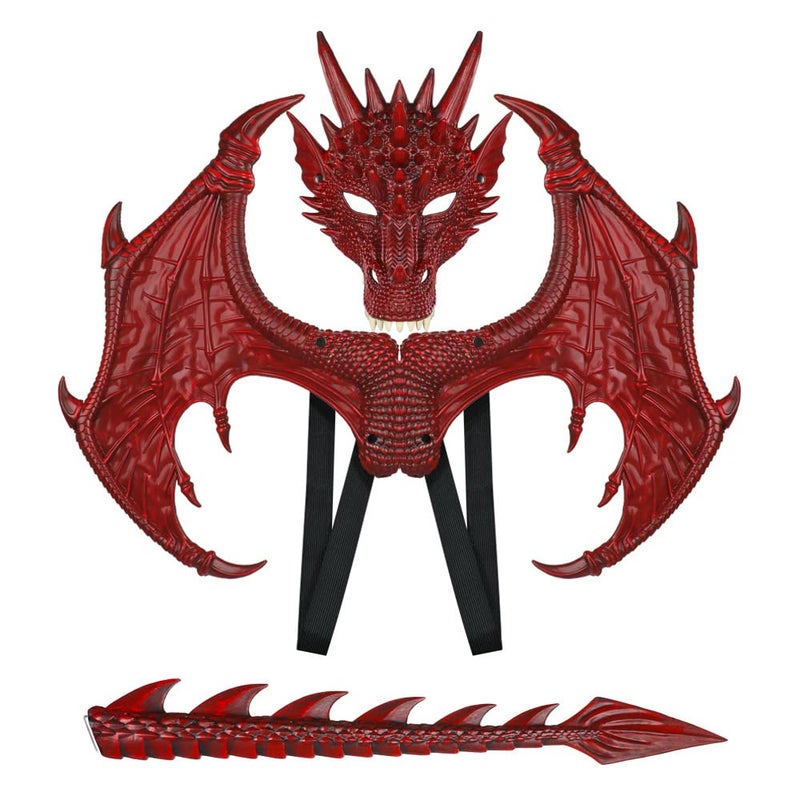 Himine Dragon Wings Props Cosplay Wing With Tail Mask Red - Image 2
