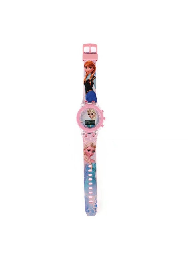 Ultra Light Music Kidsren's Cartoon Digital Watch Kidsren Baby Boys Girls 3 Toddler Toys 6 Years Old-Color:8577 Light + Time Elsa In Bag  - Image 1