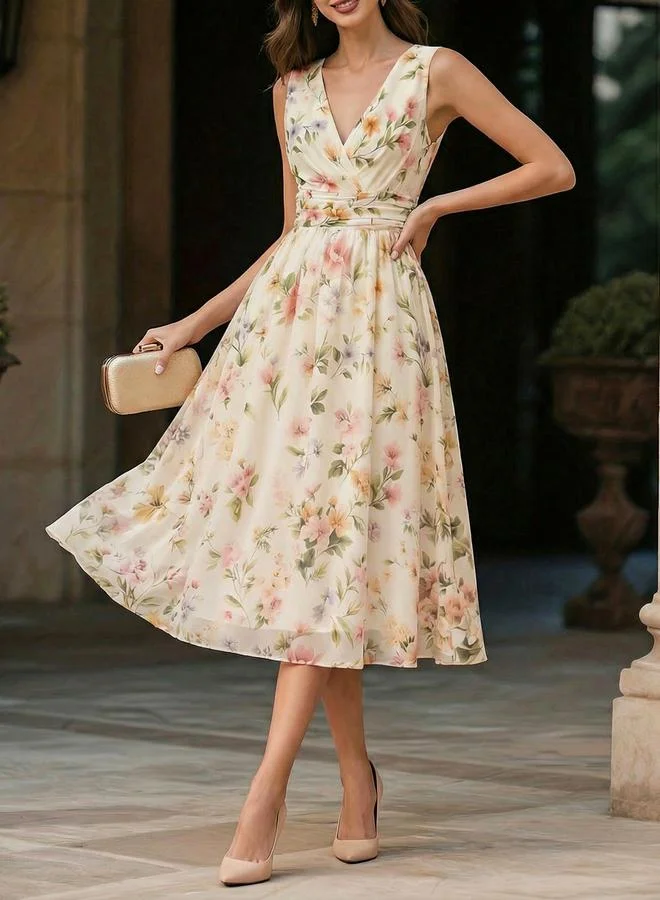 Take Two  Floral Print Sleeveless A-Line Midi Dress for Women | Best Price UAE