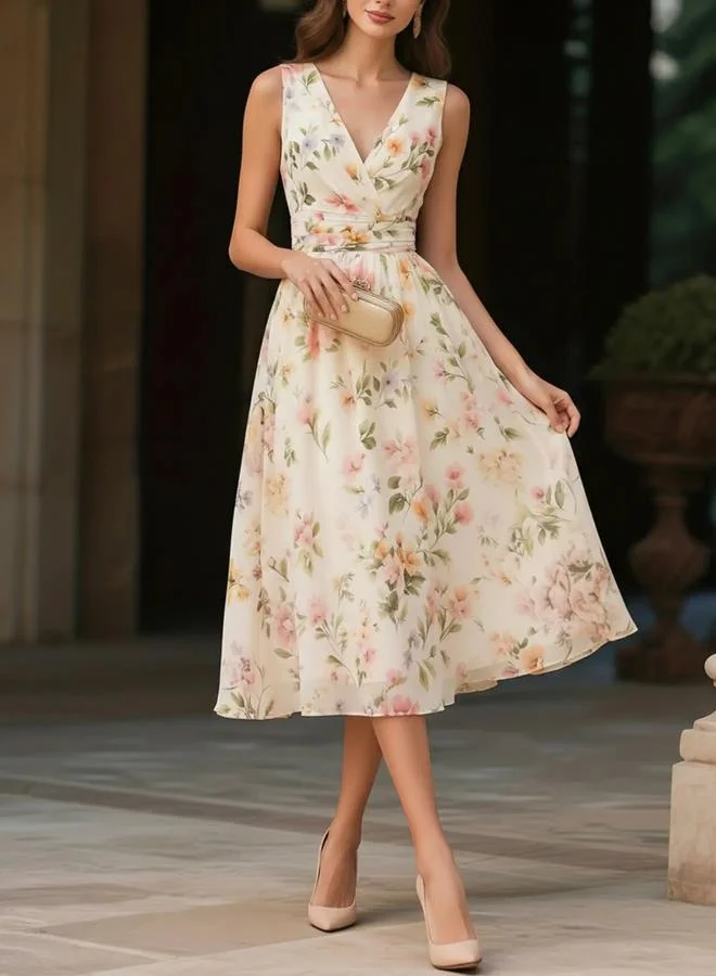 Take Two  Floral Print Sleeveless A-Line Midi Dress for Women | Best Price UAE