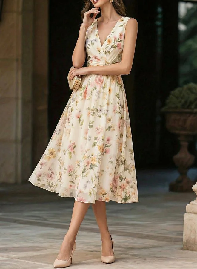 Take Two  Floral Print Sleeveless A-Line Midi Dress for Women | Best Price UAE