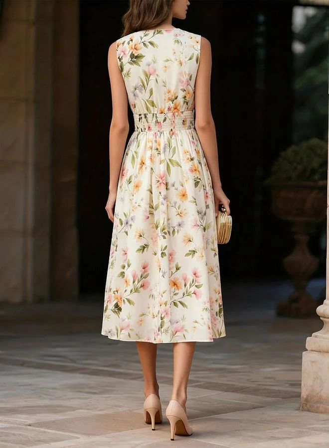 Take Two  Floral Print Sleeveless A-Line Midi Dress for Women | Best Price UAE