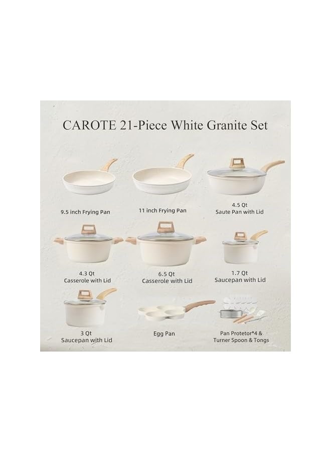 21Pcs Pots and Pans Set, Nonstick Cookware Sets, White Granite Induction Cookware Non Stick Cooking Set w/Frying Pans & Saucepans(PFOS, PFOA Free)  - Image 2