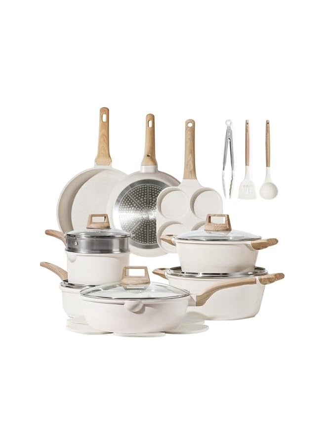 21Pcs Pots and Pans Set, Nonstick Cookware Sets, White Granite Induction Cookware Non Stick Cooking Set w/Frying Pans & Saucepans(PFOS, PFOA Free)  - Image 1